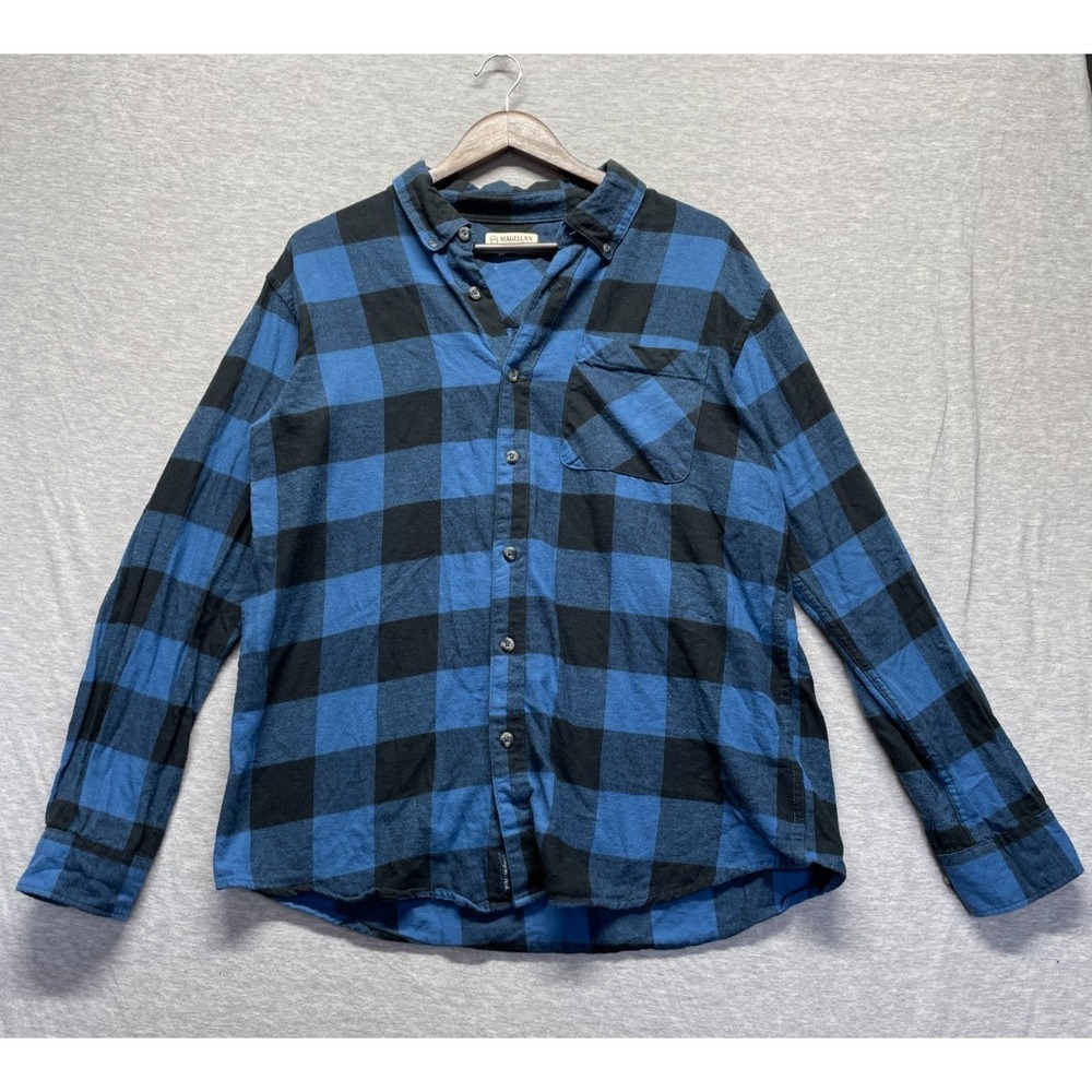 Magellan Outdoors Flannel Shirt Mens‎ Large Blue Black Buffalo Check Classic Fit